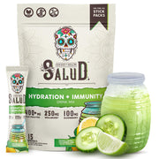 Taste Salud front packaging showing cucumber lime sticks and benefits