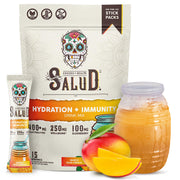 Taste Salud mango front packaging showing single-serve stick design and benefits