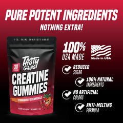 TASTY GAINS textura de gominola mostrando suavidad y facilidad de masticar