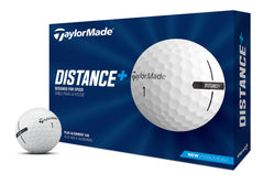 TaylorMade Distance+ front packaging showing 12-count and benefits for longer distance