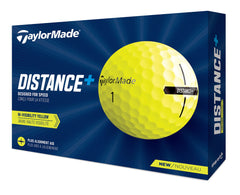 TaylorMade front packaging in yellow showing 12 balls and branding for quick identification