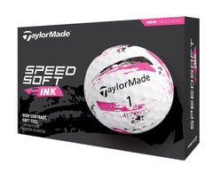 TaylorMade SpeedSoft Ink close-up of paint-splatter texture highlighting visual tracking