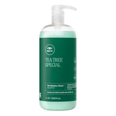 Tea Tree front bottle showing brand and size, promotes clean scalp