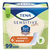 TENA empaque frontal Sensitive Care mostrando protección y cantidad