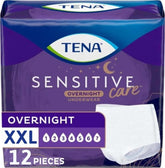 TENA paquete frontal mostrando 12 unidades y diseño práctico para protección nocturna