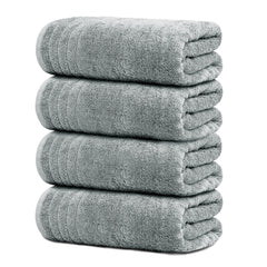 Tens Towels vista frontal del paquete mostrando las cuatro toallas y tono gris frío, ideal para decoración