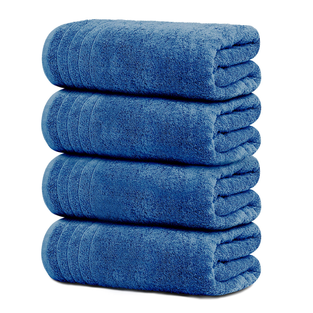 Tens Towels vista frontal del paquete de cuatro toallas en azul, gran cobertura