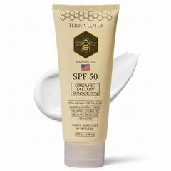Terra Lotus front jar showing label and SPF 50 protection benefit