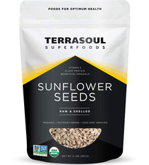 Terrasoul Superfoods empaque frontal mostrando semillas orgánicas, práctico y claro
