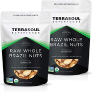 Terrasoul Superfoods bolsa frontal de nueces de Brasil mostrando cantidad y empaquetado fresco
