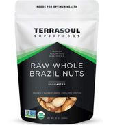 Terrasoul Superfoods paquete frontal mostrando nueces orgánicas y sin sal, conveniente