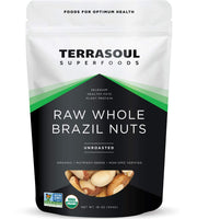 Terrasoul Superfoods paquete frontal mostrando nueces orgánicas y sin sal, conveniente