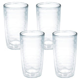 Tervis vaso paquete frontal mostrando cuatro vasos claros y beneficios de aislamiento