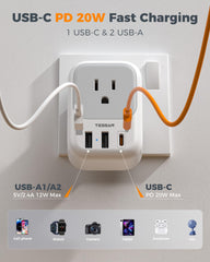 TESSAN adaptador junto a una regla para comparar tamaño compacto y transporte fácil