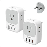 TESSAN adaptador frontal mostrando las salidas y puertos, práctico para viajar