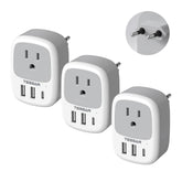 TESSAN adaptador frontal del pack de 3 mostrando toma y puertos USB, práctico para viajes