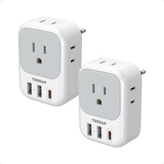 TESSAN adapter front view showing outlets and USB ports, easy multi-device charging