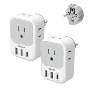TESSAN front view showing two-adapter pack and compact design for travel