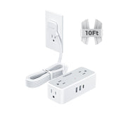 TESSAN regleta frontal gris mostrando 4 tomas y 3 puertos USB, organización eficiente