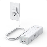 TESSAN regleta vista frontal mostrando nueve enchufes y cuatro puertos USB para organización eficiente