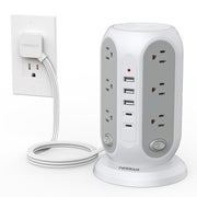TESSAN front view of charging tower showing all outlets and clean footprint benefit
