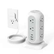 TESSAN tower front view showing multiple outlets and neat cable organization
