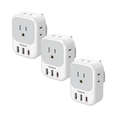 TESSAN front view showing UK plug and multiple US outlets for convenient charging