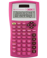 Texas Instruments calculadora rosa frontal mostrando diseño y portabilidad