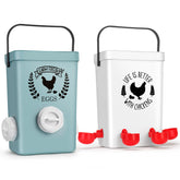 Tgeyd front view of feeder and waterer set showing compact footprint and modern look