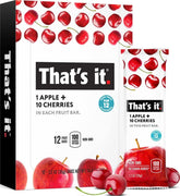 That's it. empaque frontal de Apple + Cherry mostrando ingredientes reales y transparencia