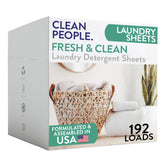 THE CLEAN PEOPLE front box showing 192-sheet pack and eco benefits