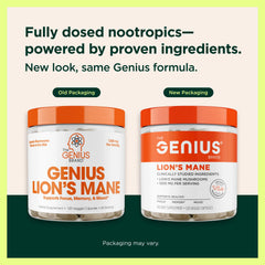 The Genius Brand frasco abierto con cápsulas listas para uso diario