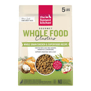 The Honest Kitchen empaque frontal 5 lb mostrando clusters apetitosos y transparente