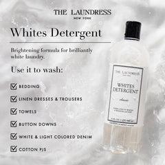 The Laundress etiqueta con información del producto y beneficios para un lavado seguro