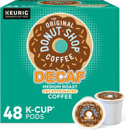 The Original Donut Shop front packaging shows 48-count decaf pods for convenience