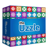 The Uzzle front box showing upgraded set and 100 puzzles for family fun
