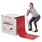 THERABAND banda roja frente con empaque mostrando resistencia media y 25 yardas