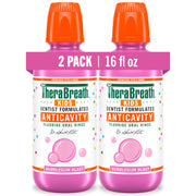 TheraBreath vista frontal del pack de dos botellas con protección anticaries