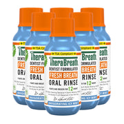 TheraBreath frontal pack mostrando seis botellas Icy Mint y beneficio aliento fresco