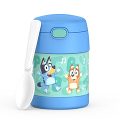THERMOS FUNtainer vista frontal del envase azul mostrando etiqueta y diseño resistente