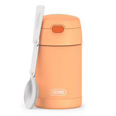 THERMOS FUNtainer vista frontal naranja neón mostrando diseño llamativo y fácil transporte