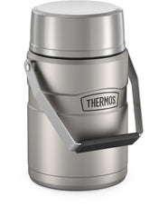 THERMOS front view showing matte stainless exterior and lid benefit of sleek durability