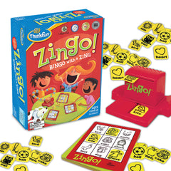 ThinkFun caja frontal del juego Zingo mostrando diseño y premios