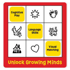 ThinkFun tarjeta de jugador Zingo sostenida mostrando símbolos legibles