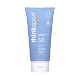 Thinksport envase frontal mostrando SPF 50+ y diseño claro