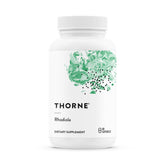 THORNE frasco frente con Rhodiola 100 mg mostrando diseño y cantidad