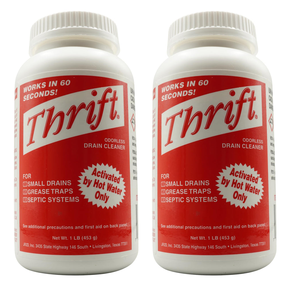 Thrift T-100 envase frontal mostrando el pack de dos y facilidad de almacenamiento