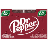 Tic Tac Dr Pepper mostrando el frente del empaque para transporte fácil