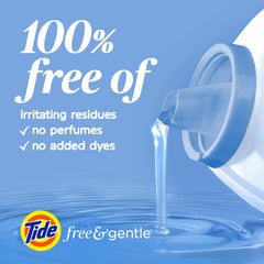Detalle de textura del líquido Tide Free & Gentle demostrando disolución eficaz sin fragancias