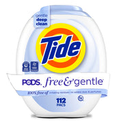 Tide cápsulas caja frontal mostrando 112 unidades y conveniencia